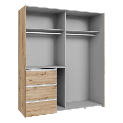 Szafa przesuwna z lustrem i szufladami 170 cm Kolor Dąb Artisan